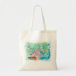 Boston Massachusetts USA Illustrated Map &  roads Tote Bag