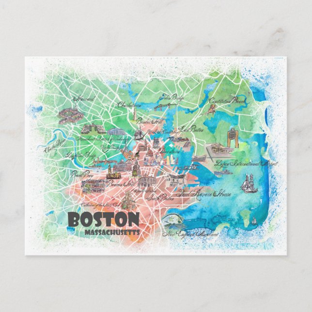 Boston Massachusetts USA Illustration Carte & rout (Devant)