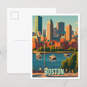 Boston Massachusetts USA Travel Illustration Postcard
