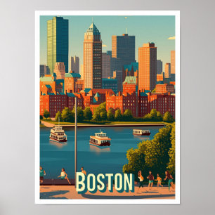 Boston Massachusetts USA Travel Illustration Poster