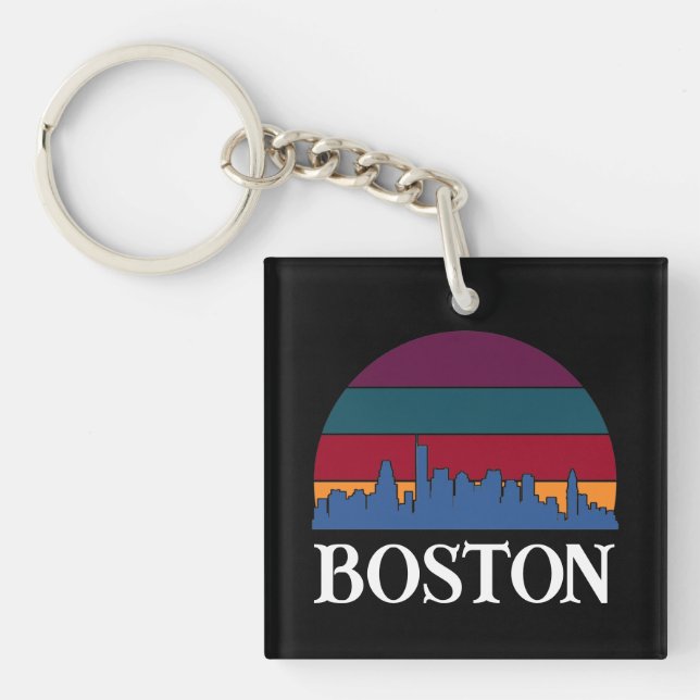 Boston Massachusetts Vintage Cityscape Keychain (Front)