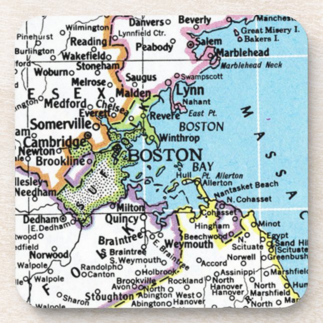 Boston, Massachusetts Vintage Map Ornament Coaster (Front)