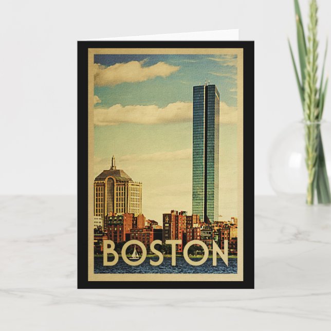 Boston Massachusetts Vintage Travel Card (Front)