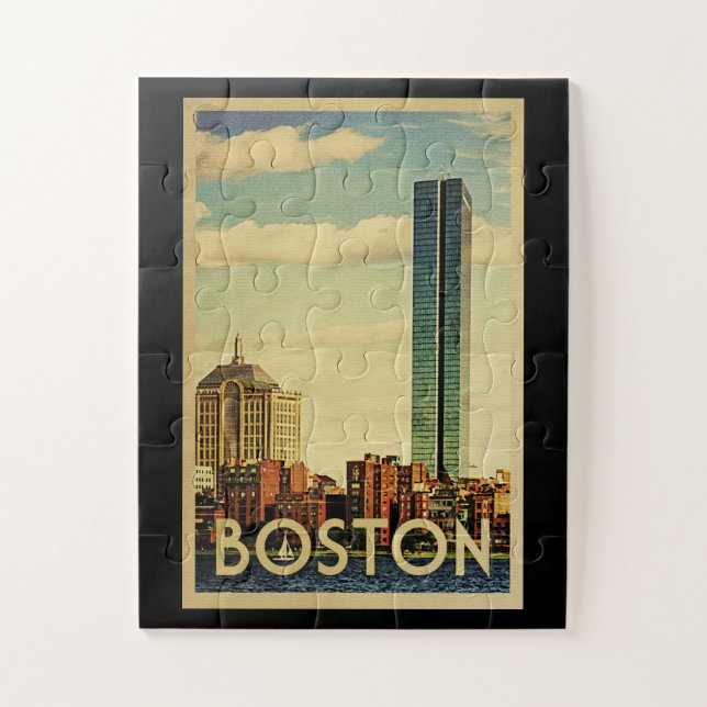 Boston Massachusetts Vintage Travel Jigsaw Puzzle (Vertical)