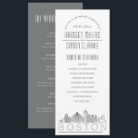 Boston | Modern Deco Wedding Program<br><div class="desc">A deco skyline-themed wedding program for a wedding taking place in the beautiful city of Boston, Massachusetts. This wedding program card features a stylized illustration of the city's unique skyline with its name underneath. This is resting underneath your wedding day information in a matching open-lined style. On the reverse side...</div>