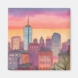 Boston North End Watercolor MA Cityscape Magnet
