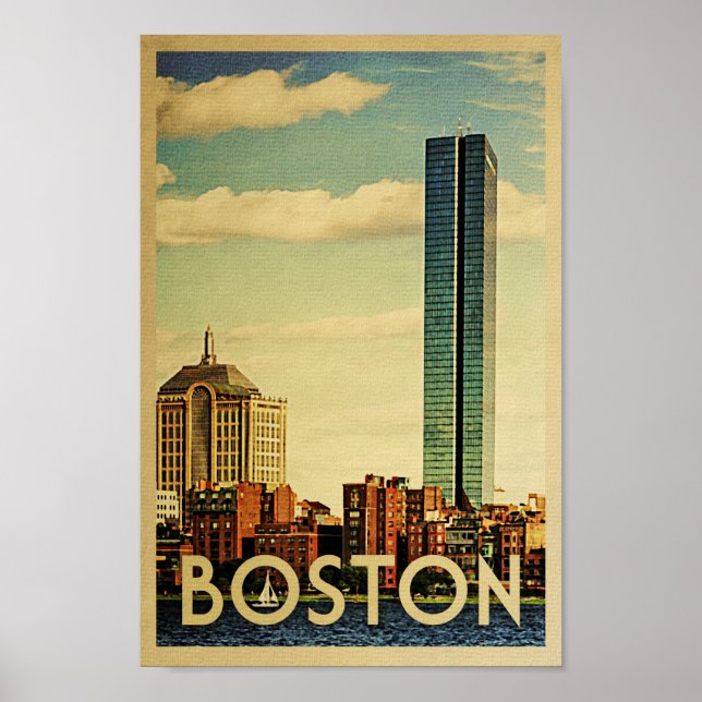 Boston Poster Vintage Travel Poster Harbour Skylin (Front)