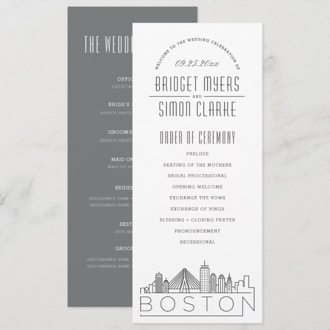Boston | Programme moderne de mariage Déco (Devant / Derrière)
