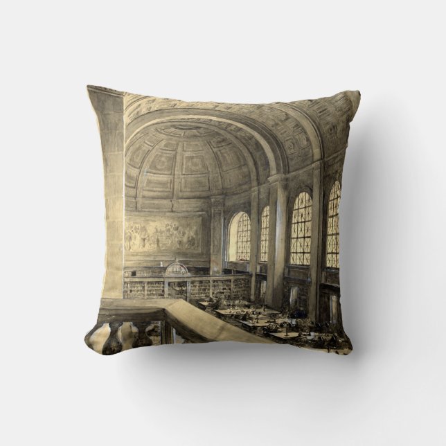 Boston Public Library Bates Hall 1896 Throw Pillow (Front)