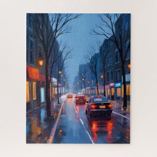 Boston Rain   Downtown City Street Massachusetts Jigsaw Puzzle