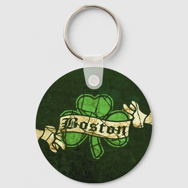 Boston Shamrock Vintage Style Keychain (Front)
