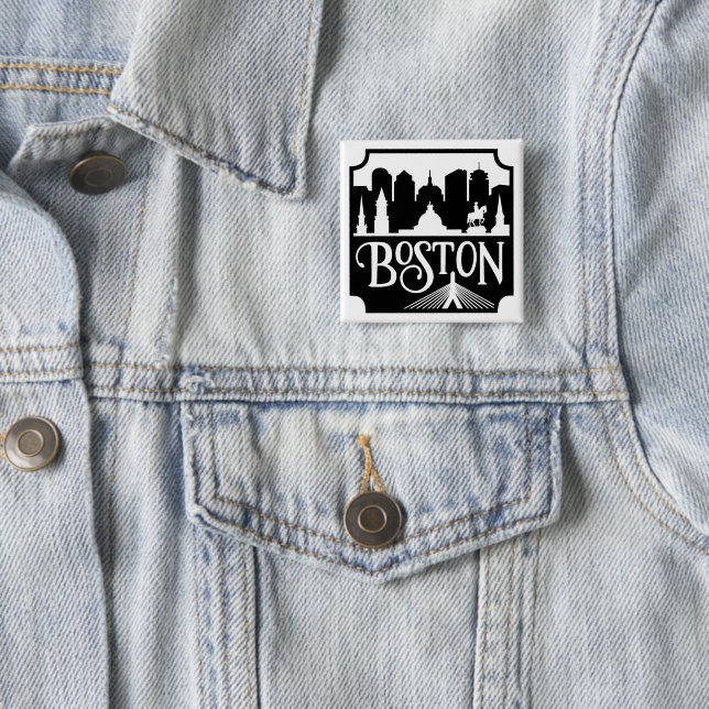 Boston Skyline 2 Inch Square Button (In Situ)