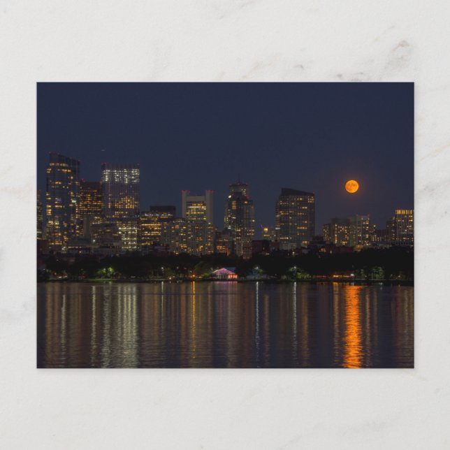 Boston skyline and a September full moon Postcard (Front)