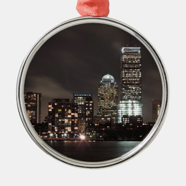 Boston Skyline at Night Metal Ornament (Front)