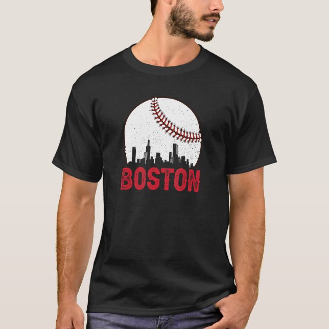 Boston Skyline Boston Massachusetts Baseball Citys T-Shirt (Front)