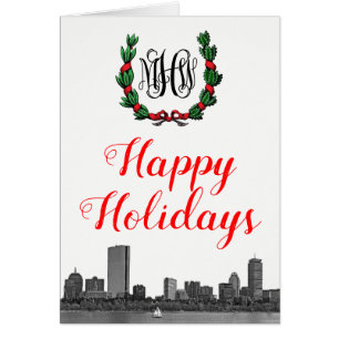Boston Skyline Christmas Wreath Joyeux jours férié