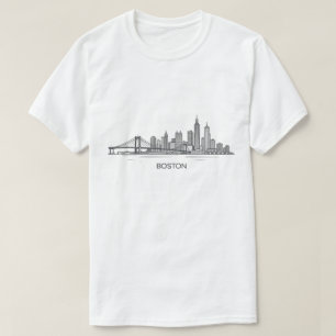 Boston Skyline Detailed Line Art Urban Landmark T-Shirt
