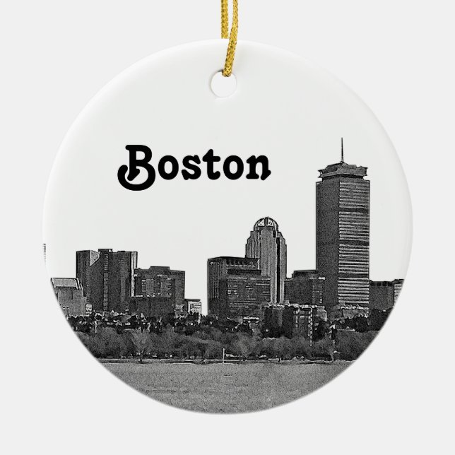Boston Skyline Etched Ceramic Ornament (Front)