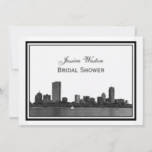 Boston Skyline Etched Framed H Bridal Shower Invitation
