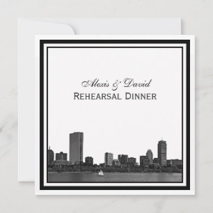 Boston Skyline Etched Framed Rehearsal Dinner Invitation