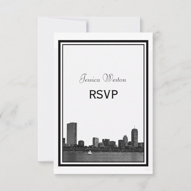 Boston Skyline Etched Framed RSVP Card (Front)