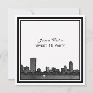 Boston Skyline Etched Framed Sweet 16 Invitation