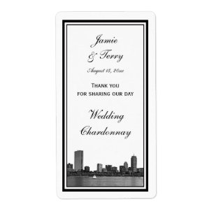 Boston Skyline Etched Framed Wine Label