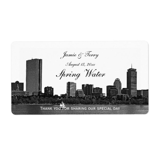 Boston Skyline Etched H #2 Bouteille d'eau (Devant)