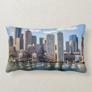 Boston skyline from waterfront lumbar pillow