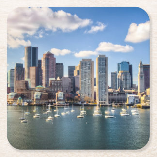 Boston skyline from waterfront square paper coaster