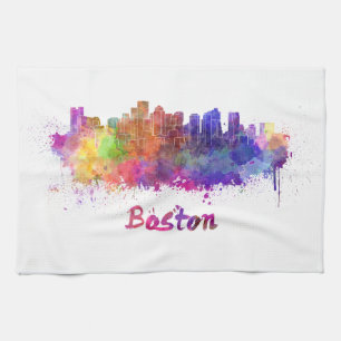 Boston skyline in watercolor kitchen towel