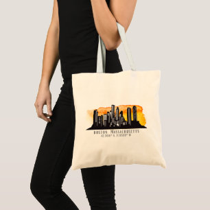 Boston Skyline Latitude and Longitude  Tote Bag