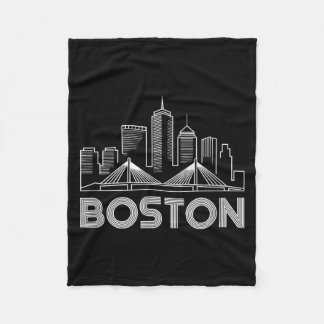 Boston Skyline Retro Vintage City Lovers Fleece Blanket