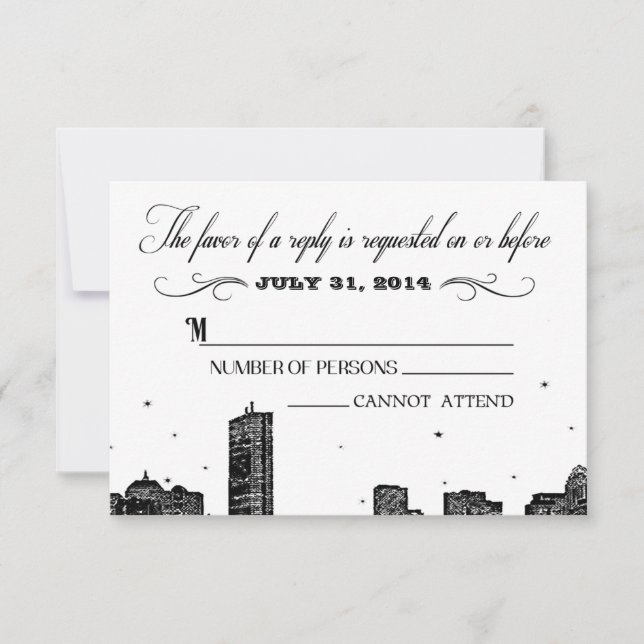Boston Skyline RSVP card matching invitation (Front)