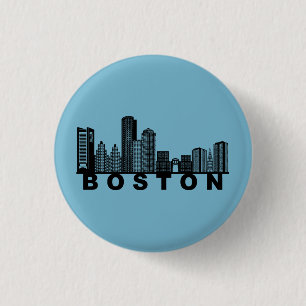 Boston Skyline Silhouette 1 Inch Round Button