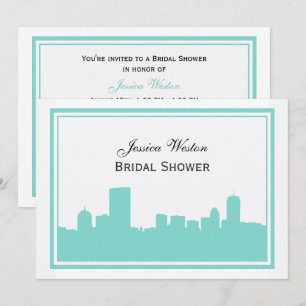 Boston Skyline Silhouette Framed H Bridal Shower Invitation