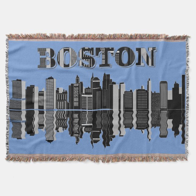 Boston Skyline Typography Throw Blanket (Front)
