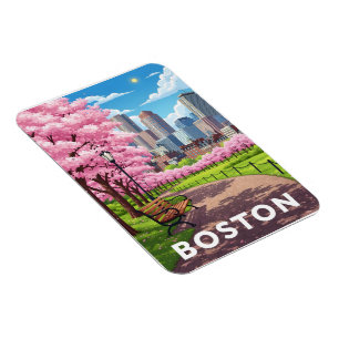 Boston skyline under blooming cherry blossoms  magnet