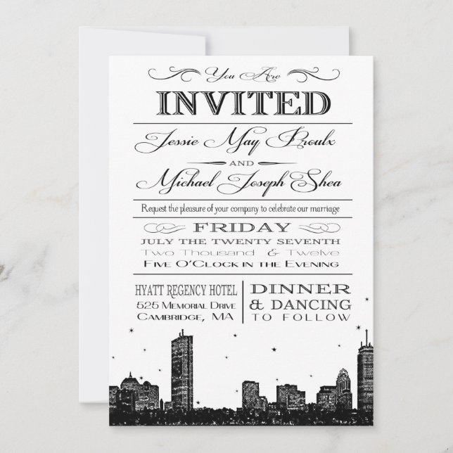 Boston skyline wedding invitation (Front)