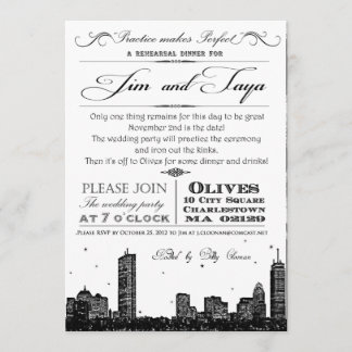 Boston skyline wedding invitation