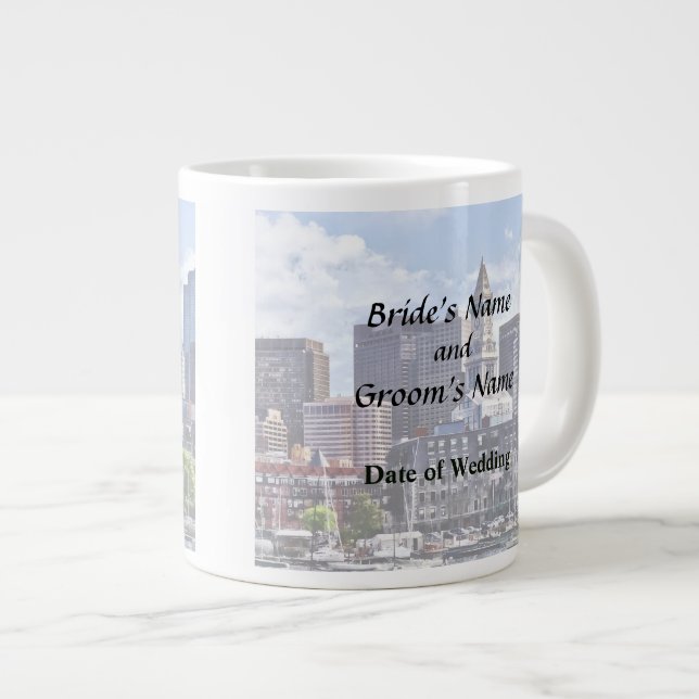 Boston Skyline With Custom House Tower Large Coffee Mug (Front Right)
