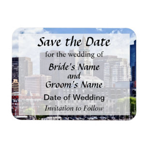 Boston Skyline With Custom House Tower Save Date Magnet