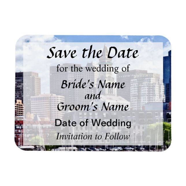 Boston Skyline With Custom House Tower Save Date Magnet (Horizontal)