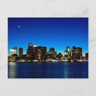 Boston skyline with moon postcard