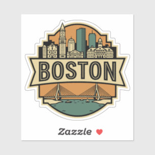 Boston Skyline Zakim Bridge Retro Travel Badge
