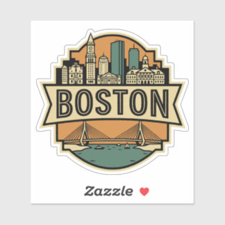 Boston Skyline Zakim Bridge Retro Travel Badge