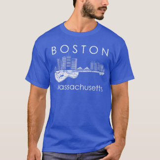 Boston Souvenir Men Massachusetts Skyline Music Gu T-Shirt