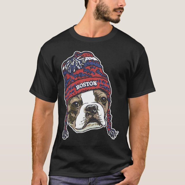 Boston Sports Terrier Red Beanie T-Shirt (Front)