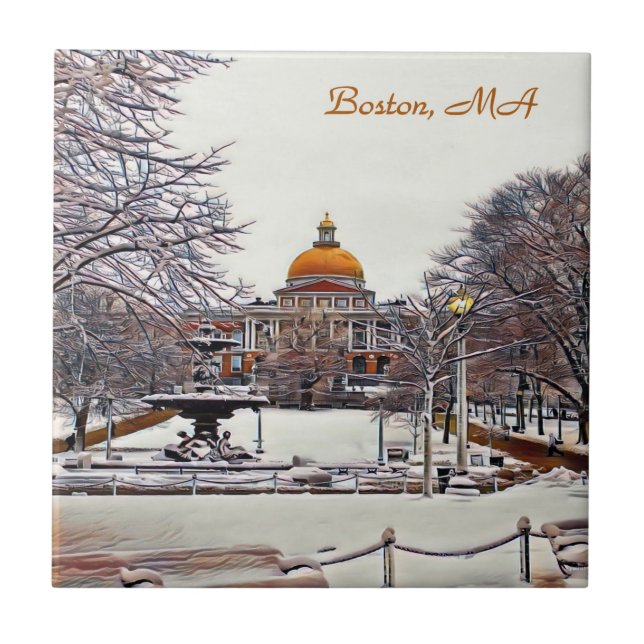Boston State House in Winter  Tile (Front)