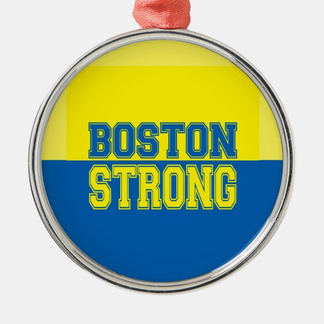 Boston Strong Gift Yellow and Blue Metal Ornament (Front)